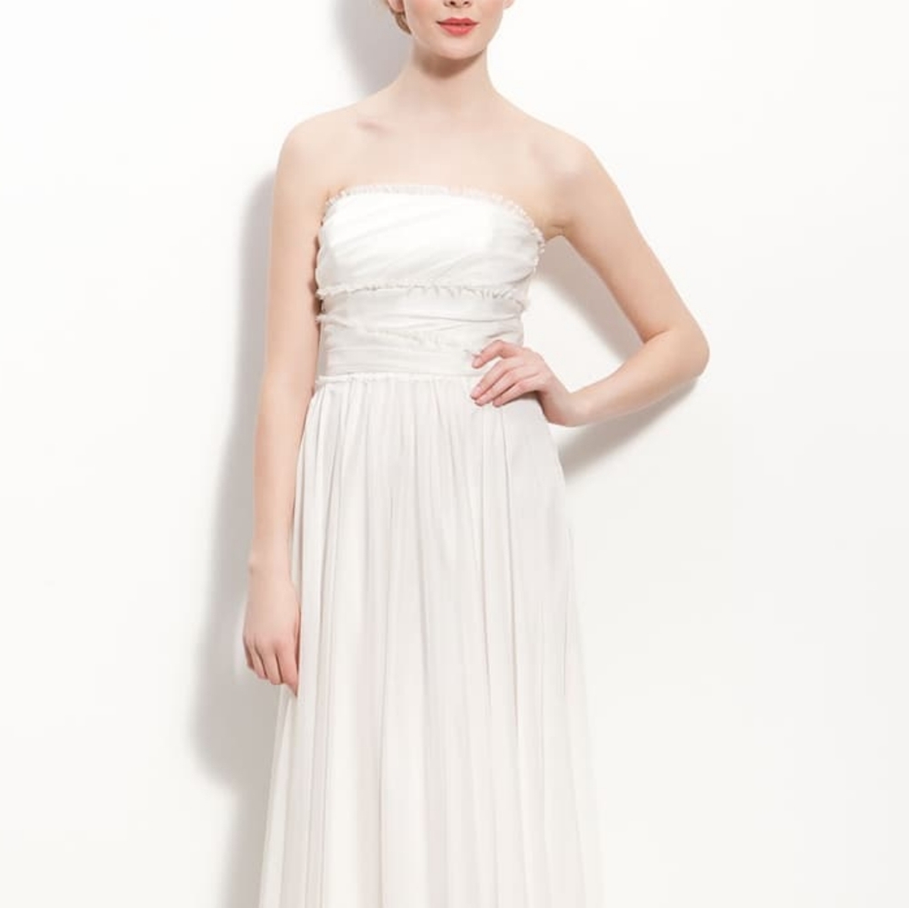 Monique Lhuillier Strapless Chiffon Gown, Sz 16